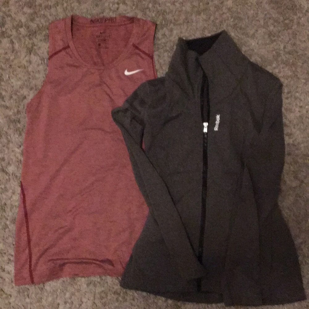 Reebok work out jacket zip up.Nike workout shirt